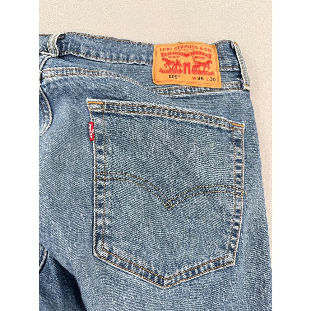 Levis 505 Regular Fit Straight Leg Blue Denim Jeans Mens 36x30 (36x29) Workwear - Picture 4 of 11